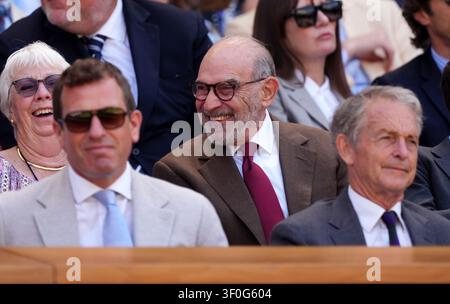 Sir David Suchet and Lady Suchet in the royal box on day ten of the 2026 Wimbledon Championships at the All England Lawn Tennis and Croquet Club, London. Picture date: Wednesday July 8, 2026. Stock Photo