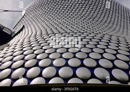 Close-up of the iconic silver aluminum discs on the curved facade of the Selfridges building in Birmingham, UK Stock Photo