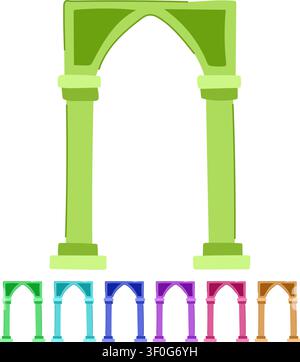 Ancient architectural archway with strong columns and an elegant arch creating a passage or entrance, rendered in a simple, illustrative style on a wh Stock Vector