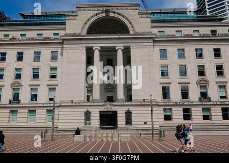 The grand neoclassical stone facade of Baskerville House in Centenary Square, Birmingham, UK Stock Photo