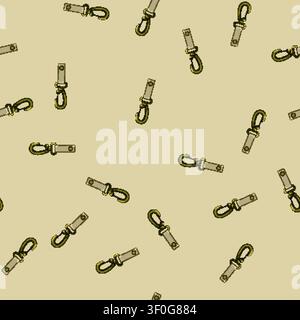 seamless pattern loop key ring clip cartoon. buckle fastener, snap attachment, connector gadget loop key ring clip sign vector Stock Vector