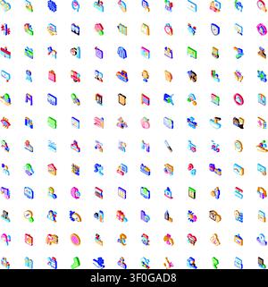 Large isometric icon set covering technology, business, finance, health and general concepts for infographics, apps and digital interfaces, ideal for Stock Vector