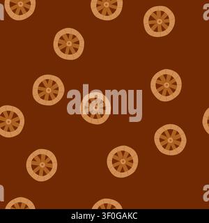 pattern old wheel ancient cartoon. stone wagon, wooden vintage, wood antique old wheel ancient sign. seamless vector illustration Stock Vector