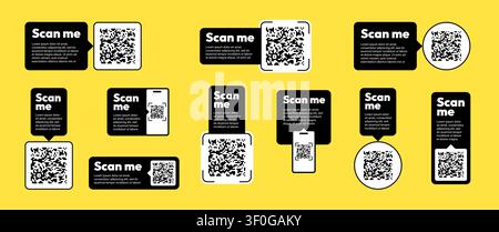 Modern QR code scanner app frame icon design vector. Smartphone mobile screen barcode reader pictogram template. Quick payment digital business scanner label border element set. Stock Vector