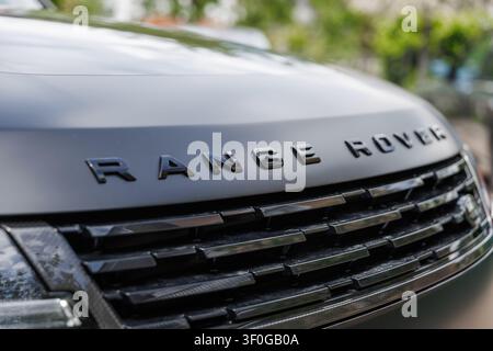 Ljubljana, Slovenia - 18 May 2026: Black Range Rover SV parked outdoors highlights craftsmanship and performance features of a luxury SUV with modern Stock Photo