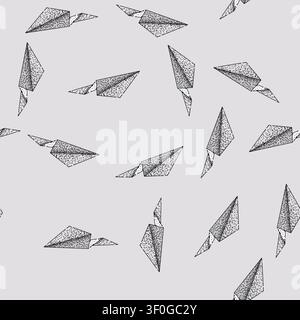 pattern wings paper plane hand drawn. glide throw, model craft, aerodynamics competition wings paper plane vector sketch illustration Stock Vector