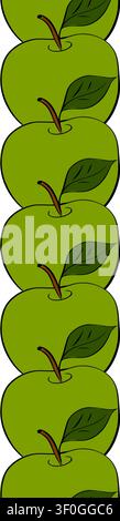 Seamless apple border School vertical colored hand drawn illustration. Vector graphic line ink art. background for banners, print for fabric, labels, Stock Vector