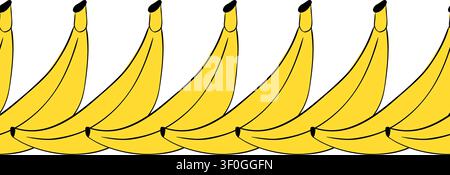 Banana School horizontal seamless border colored hand drawn illustration. Vector graphic line ink art. print, comics, fashion, pop art, boards, design Stock Vector