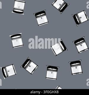 seamless pattern black robot vacuum cleaner cartoon. woman household, floor room, house automate black robot vacuum cleaner sign vector Stock Vector