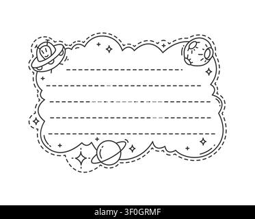 Space and galaxy flight kids memo note frame. Kids planner To Do list, dairy page vector memo note frame. Children scrapbook label, schedule sticker with alien UFO spaceship and space planets Stock Vector