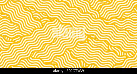 Asian wavy ramen and freeze dried noodles seamless pattern background, yellow Italian pasta spaghetti bg tile texture with abstract wavy macaroni food lines. Japanese soba ornament, noodle waves motif Stock Vector