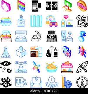 Collecting various flat color and doodle style icons representing diverse business concepts, travel activities, food, technology, education, and lifes Stock Vector