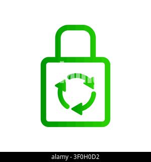 Green padlock icon with circular arrows representing security and recycling processes Stock Vector