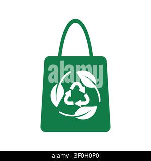 A vibrant green shopping bag featuring a recycle symbol and leaves, illustrating eco-friendly practices. Perfect for promoting sustainable products an Stock Vector