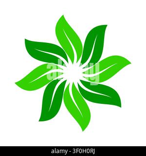 A vibrant green flower design featuring stylized leaves and natural elements, symbolizing growth and harmony in nature. Perfect for eco-related projec Stock Vector