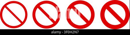 Classic red prohibition signs in various line weights presented in a clean editable vector style. Suitable for safety signage, restriction symbols, pu Stock Vector