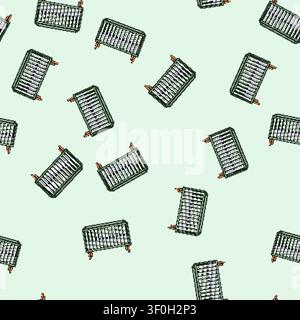 seamless pattern Baby crib displaying a modern, safe and comfortable sleeping space for newborns and infants, ideal for themes of parenting, childhood Stock Vector