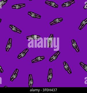 seamless pattern Purple pet collar with gray buckle and black gps tracker, studio cutout close up conveying pet safety, identification and quick locat Stock Vector