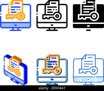 Secret Documents in Computer Icon Vector. Outline Secret Documents in Computer Sign. Isolated range Contour Symbol Stock Vector