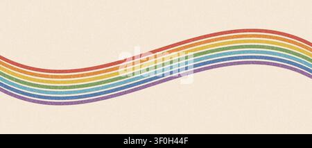 Vintage rainbow stripes create groovy 70s background with flowing parallel lines, abstract waves, and retro geometric patterns in psychedelic art Stock Vector