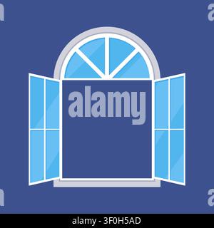 Wide Open Arched Window Flat Icon on Blue Background Vector Illustration Stock Vector