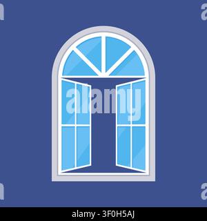 Open Arched Window Flat Icon on Blue Background Vector Illustration Stock Vector
