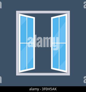 Open Double Rectangular Window Flat Icon on Dark Background Vector Illustration Stock Vector