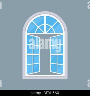 Open Arched Window Flat Icon on Gray Background Vector Illustration Stock Vector