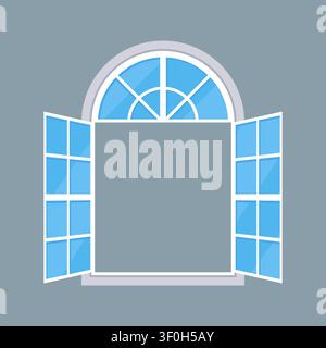 Wide Open Arched Window Flat Icon on Gray Background Vector Illustration Stock Vector