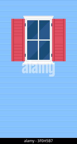 Open Window on Blue Wooden Wall with Copy Space Below Vector Illustration Stock Vector