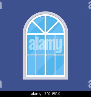 Closed Arched Window Flat Icon on Blue Background Vector Illustration Stock Vector