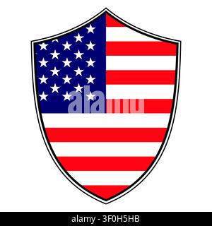 Shield emblem with USA flag stars stripes symbolizing strength unity Stock Vector