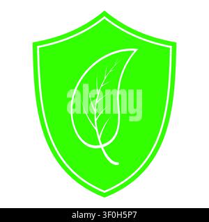 Green shield icon featuring stylized leaf symbolizing environmental protection Stock Vector