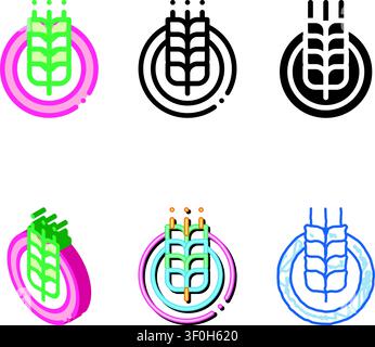 Wheatear In stylized Round Frame Vector Thin Line Icon. Ear Of Wheat Wheatear Organic Cosmetic, Natural Component Linear Pictogram. Eco-friendly, Crue Stock Vector