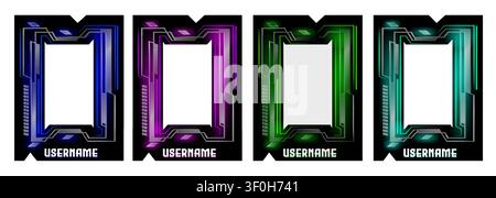 Hud frames set for tech game ui design. Vector realistic illustration of futuristic holographic screens, team or player data background, sci-fi dashboard, neon digital interactive panels, user display Stock Vector