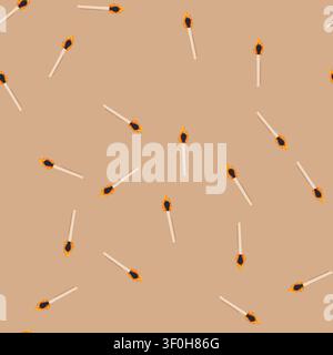 pattern fire burning match cartoon. burnt burnout, employee burn, row worker fire burning match sign. seamless vector illustration Stock Vector
