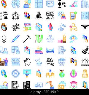 Diverse icon set of colorful flat web style symbols for business, technology, finance, medicine, education and social topicssimple thin line graphics Stock Vector