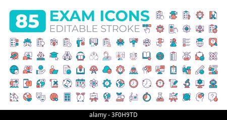 Exam colorful icons big set Stock Vector