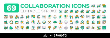 Collaboration colorful icons big set Stock Vector