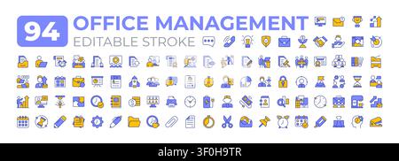 Office management colorful icons big set Stock Vector