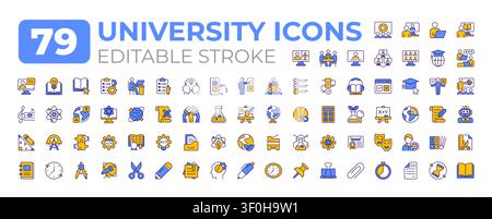University colorful icons big set Stock Vector