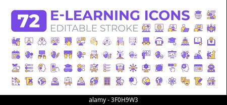E learning colorful icons big set Stock Vector