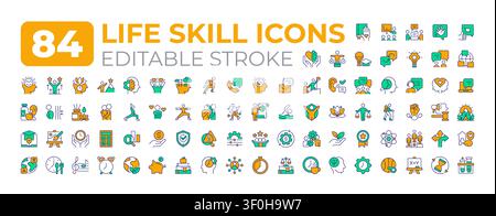 Life skills colorful icons big set Stock Vector