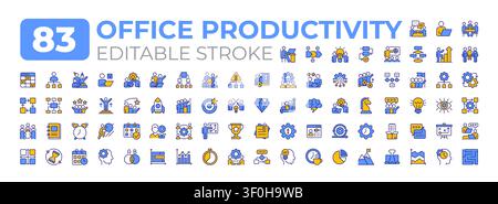 Office productivity colorful icons big set Stock Vector