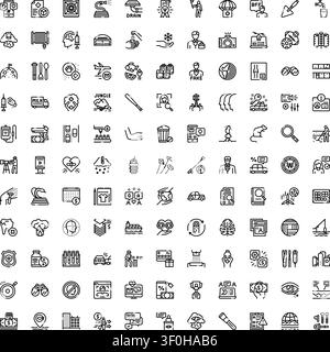 Large grid displaying a wide variety of black and white line art icons, covering business, finance, medical, technology, nature, and everyday objects Stock Vector