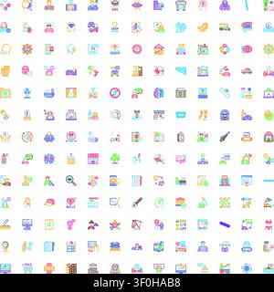 Large collection of flat design vector icons representing various business, technology, finance, communication, education, and lifestyle themes on a w Stock Vector