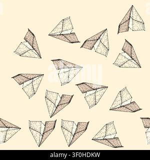 pattern throw paper plane hand drawn. model craft, aerodynamics competition, distance altitude throw paper plane vector sketch illustration Stock Vector