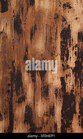 Vertical close up of a rust covered metal door surface with weather damaged cracked chipped flaking paint Stock Photo