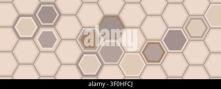 Beige hexagon ceramic tiles for bathroom, sidewalk, kitchen backsplash, toilet floor and wall. Hexagonal interior mosaic pattern. Hex tile vector Stock Vector