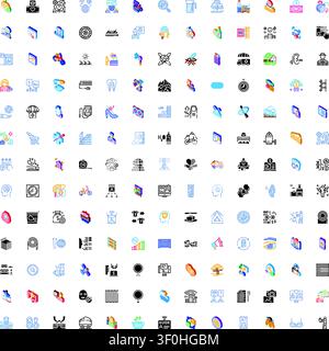 Set of assorted isometric and flat icons illustrating a wide range of business, technology, lifestyle, and abstract concepts for modern digital applic Stock Vector